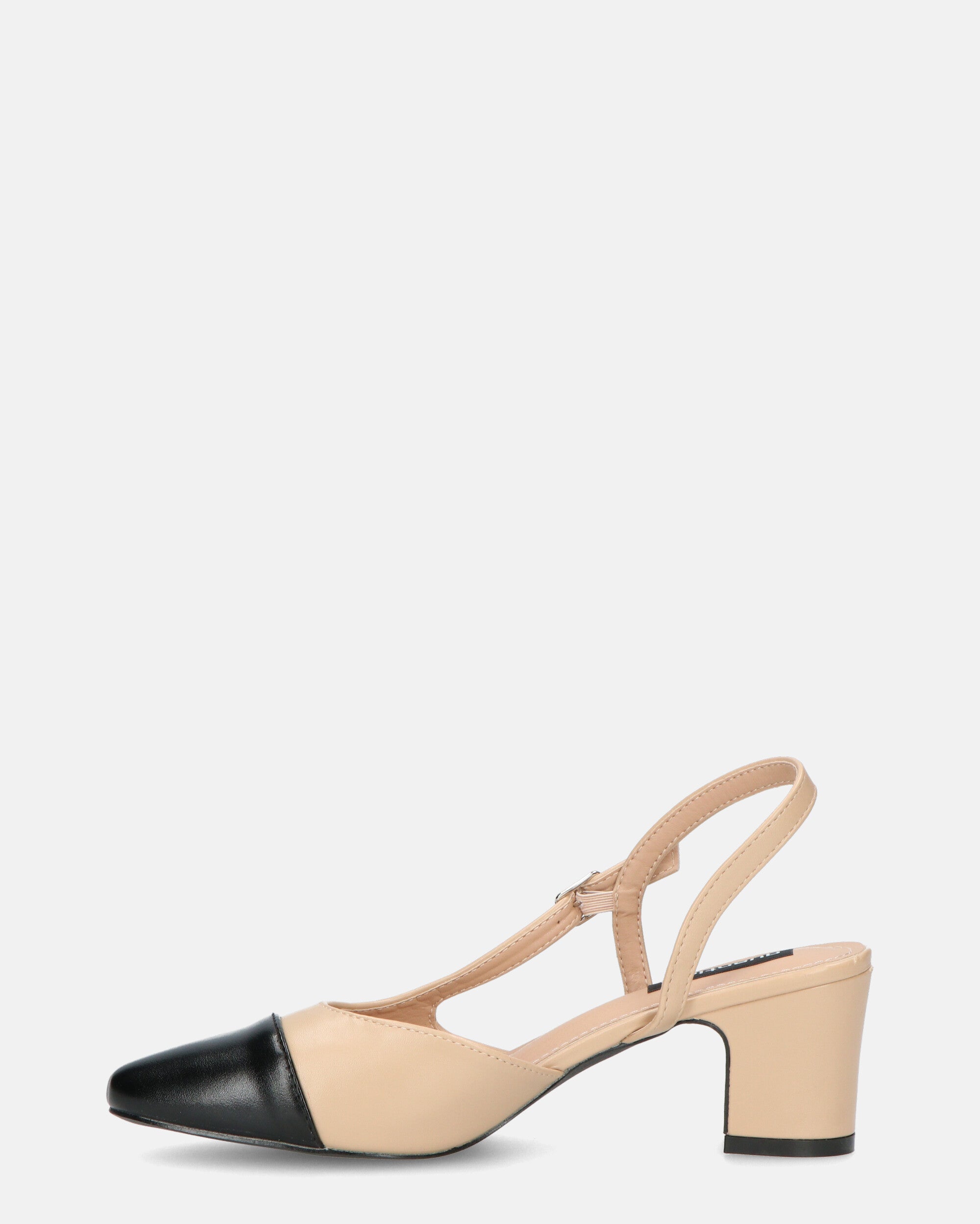 AURI - beige pump with low heel and black tip