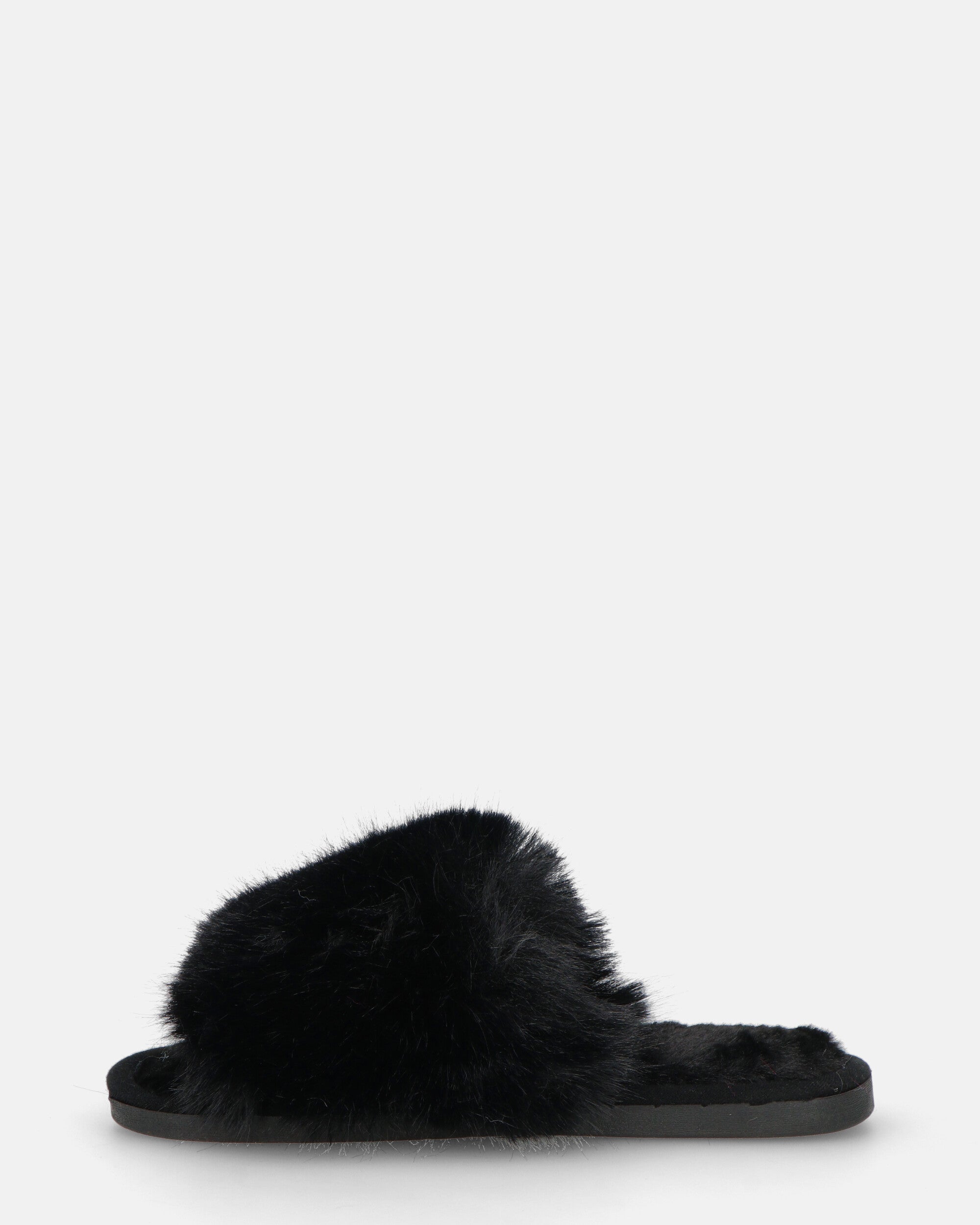 HAMA - black fur open toe slippers