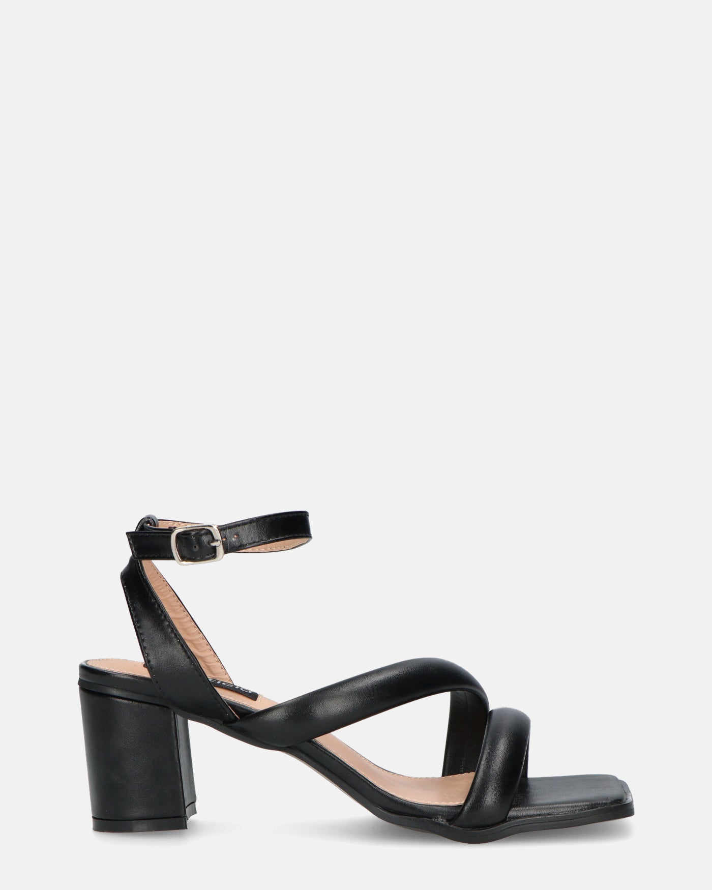 HIROE - black eco-leather heeled sandals with strap