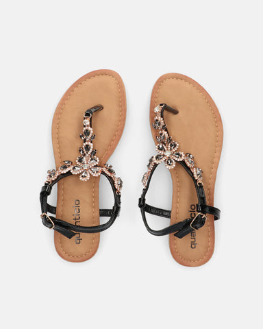 HOMA - flat sandals with black and bronze gems