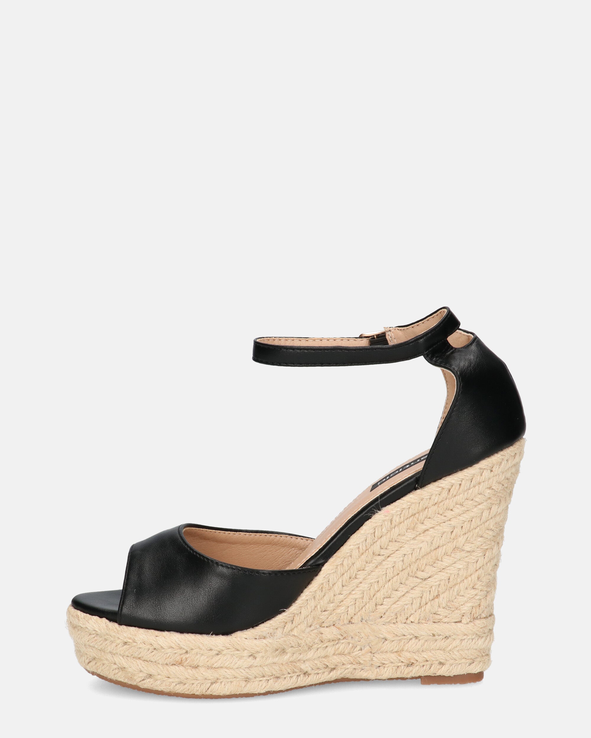 IVONNE - black straw and eco-leather wedge sandals