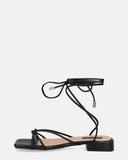 JHULLY - flat sandals in black eco-leather with laces