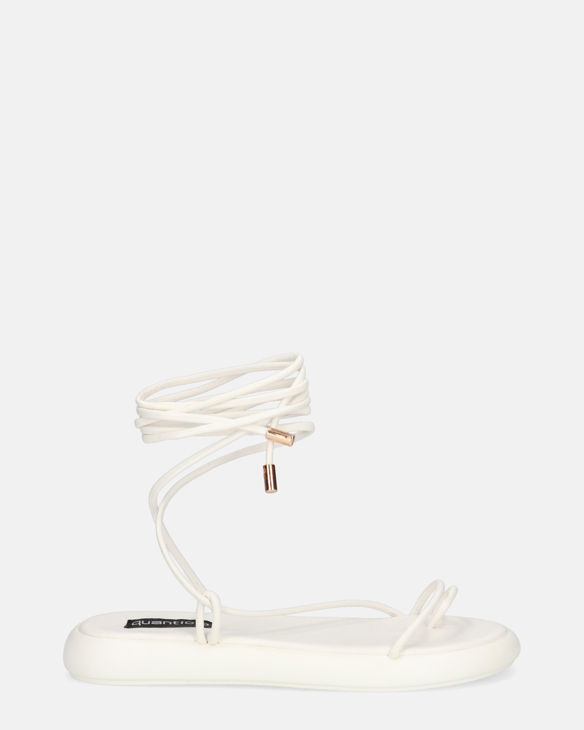 LACEY - flat white thong sandals with laces
