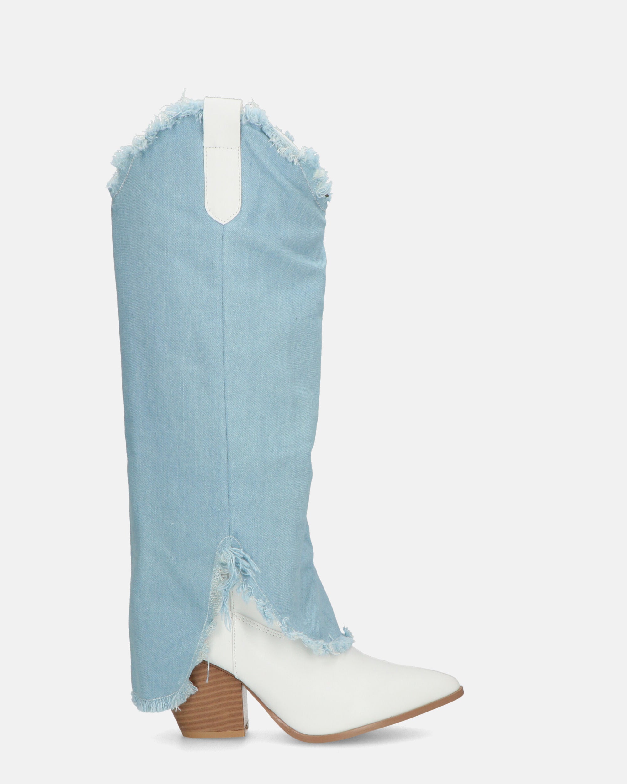 LEYRE - white PU boot with long denim cuff