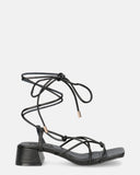 MARYNA - black sandals in PU with laces
