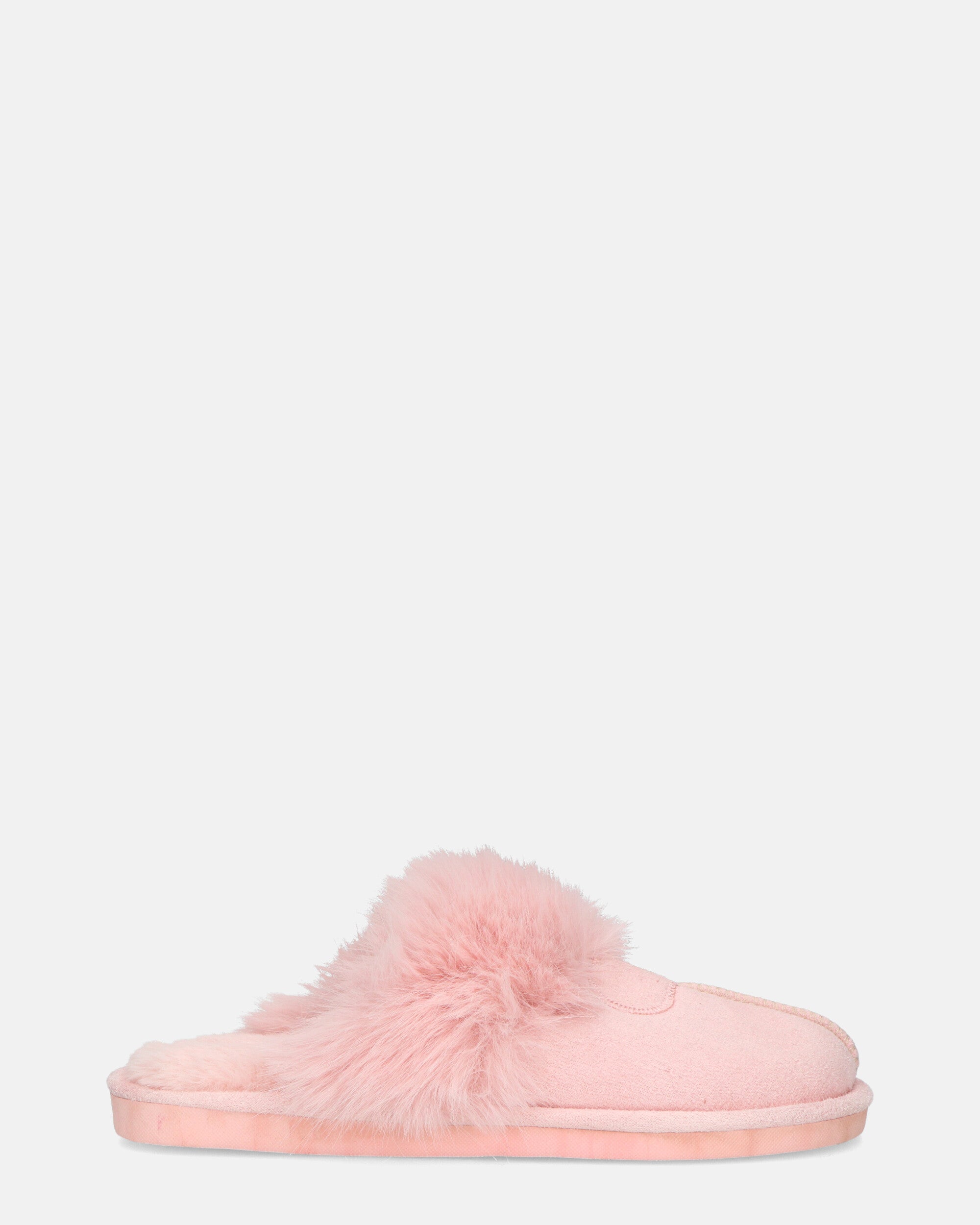 MIDORI - pink slippers with fur and suede