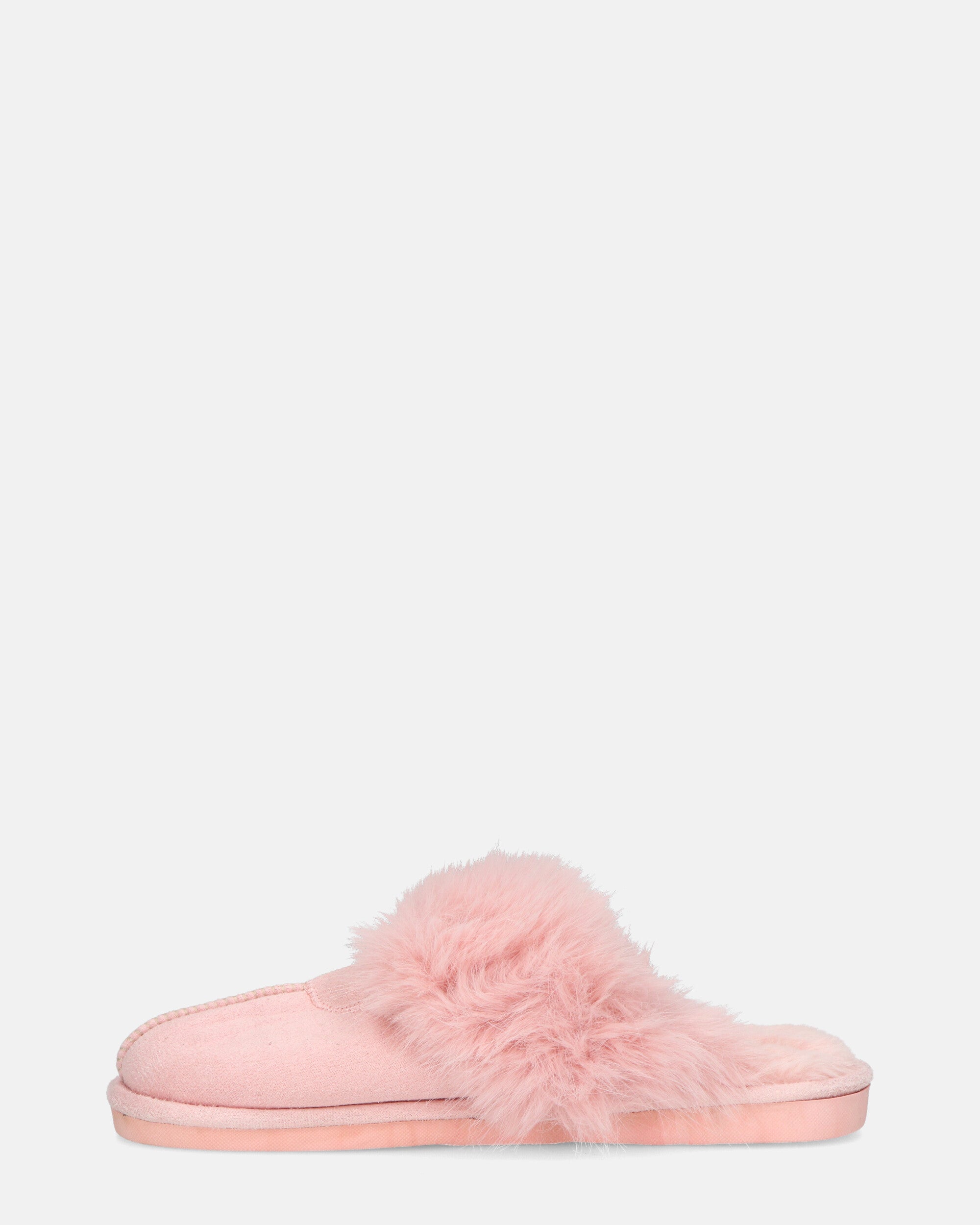 MIDORI - pink slippers with fur and suede