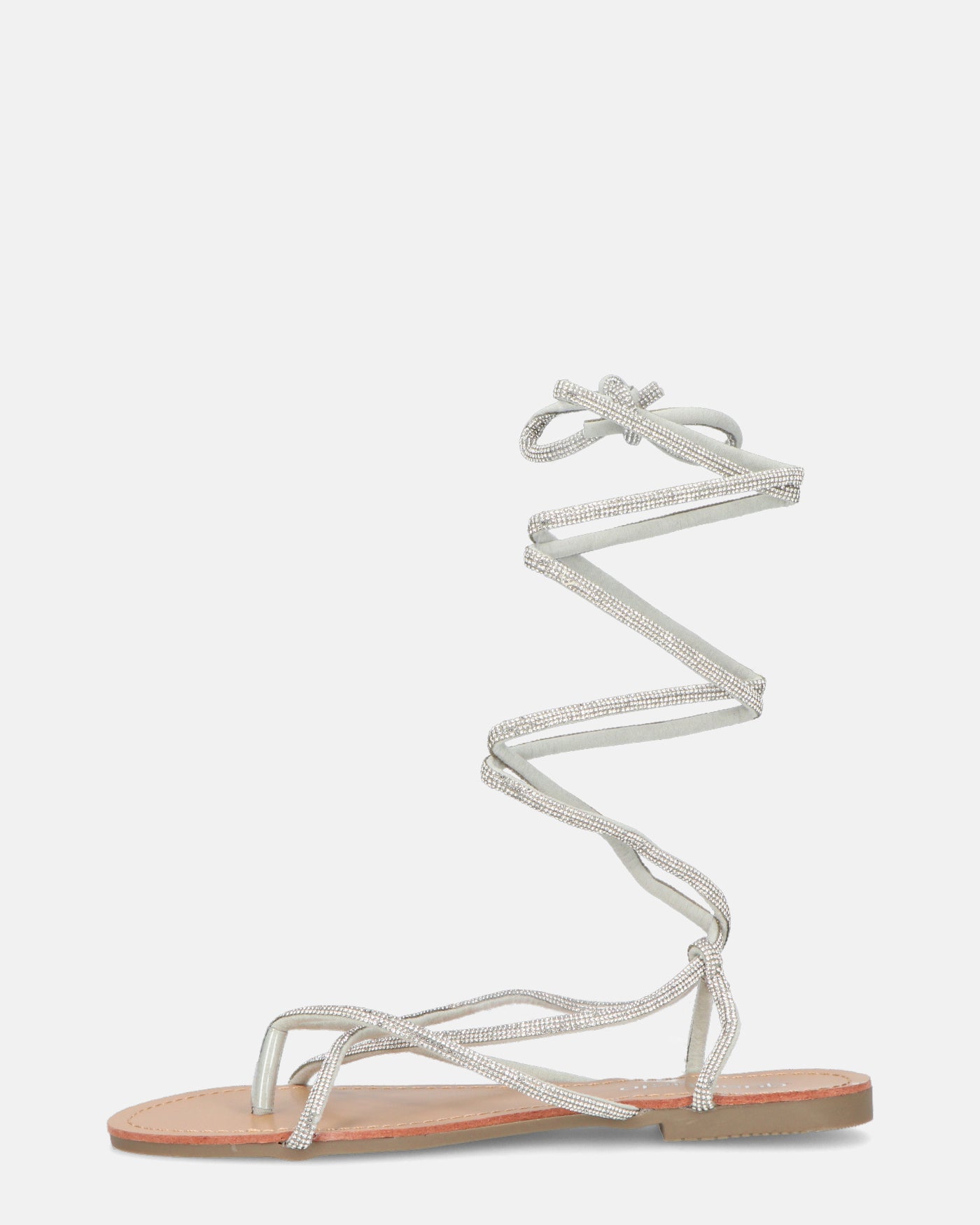 JANIRA - flat sandals with white glitter laces