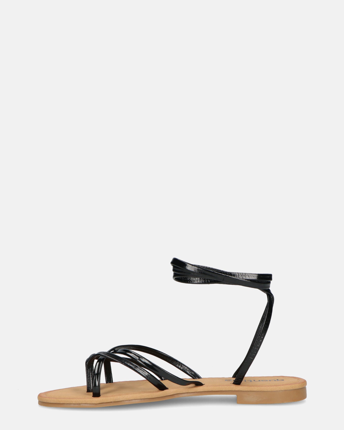 NINA - flat sandals with black colored strap and bands