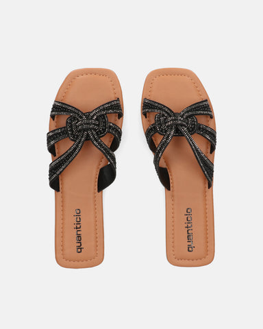 NURY - flat sandals with black stripes and gems