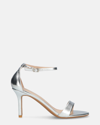 ONA - silver eco-leather stiletto heel sandals with strap