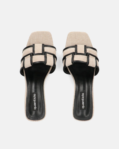 SABINA - beige an black fabric sandals with heels