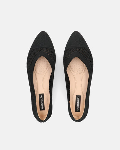 SERENITY - black ballerinas in embroidered fabric with beige sole