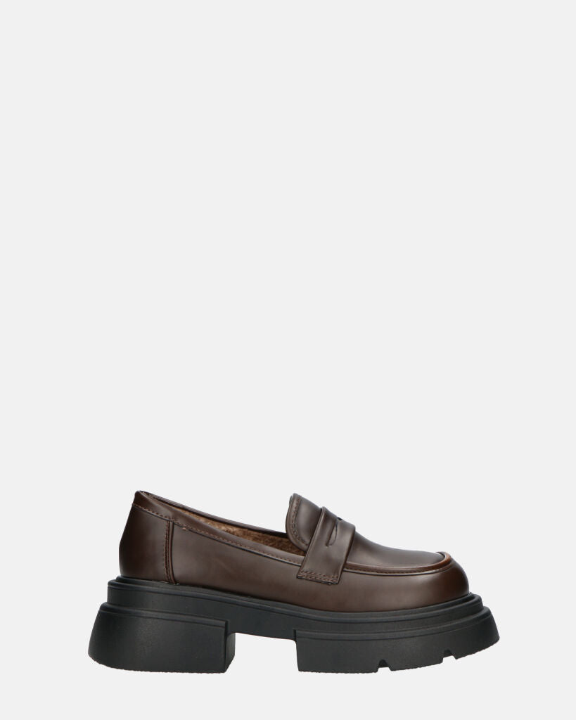 MARIKA - brown platform moccasin flat shoes