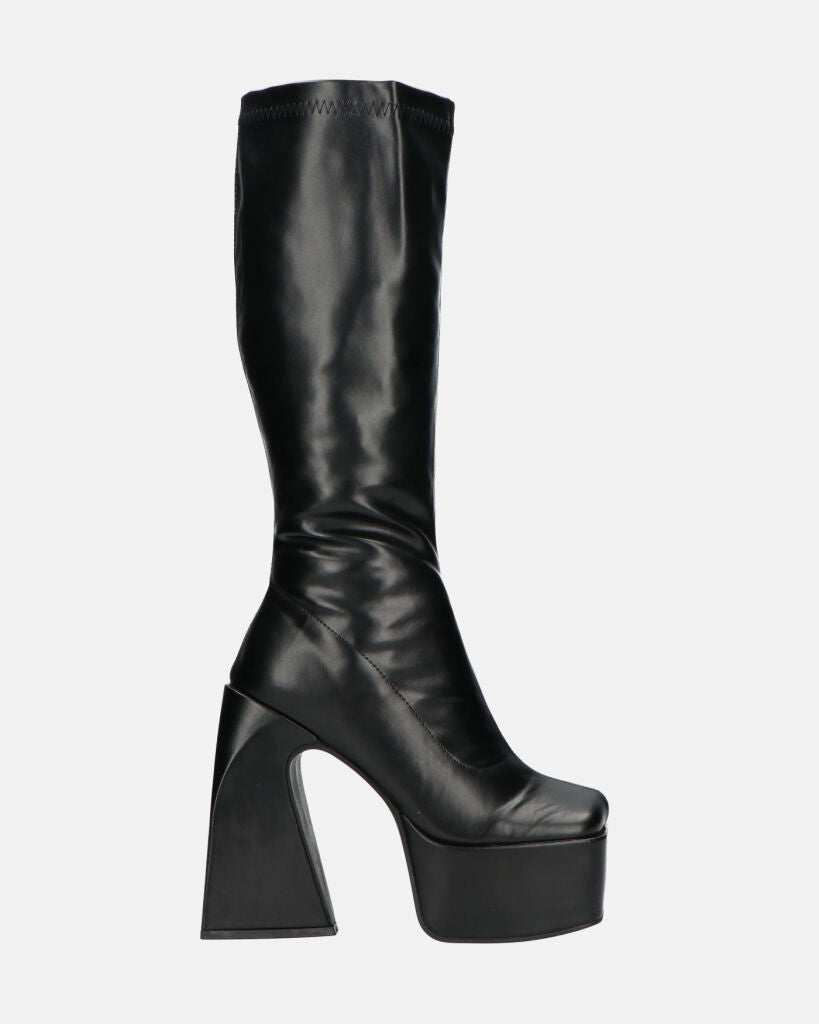 BECKA - high boots in black PU with zip and square heel