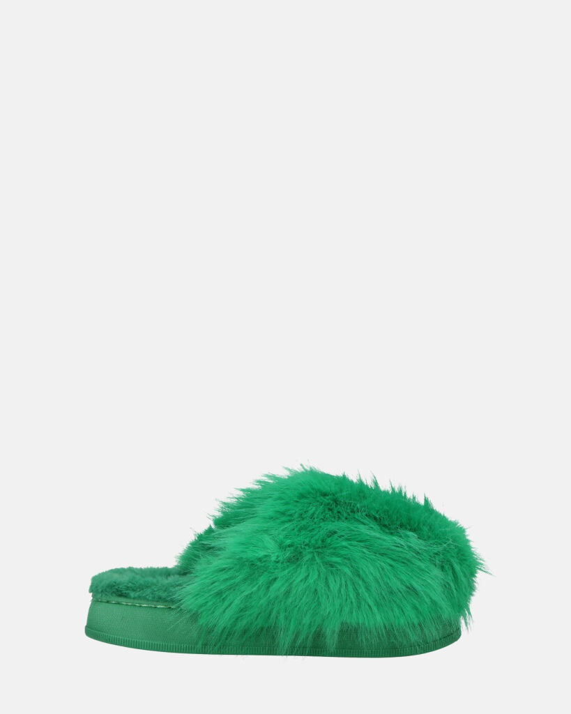 STAFFI - green fur slippers