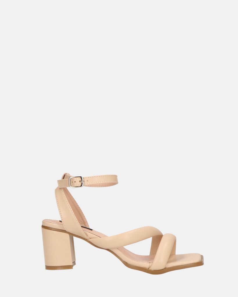 HIROE - beige eco-leather heeled sandals with strap