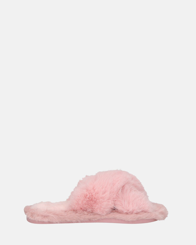 SUZUE - pink fur open toe slippers