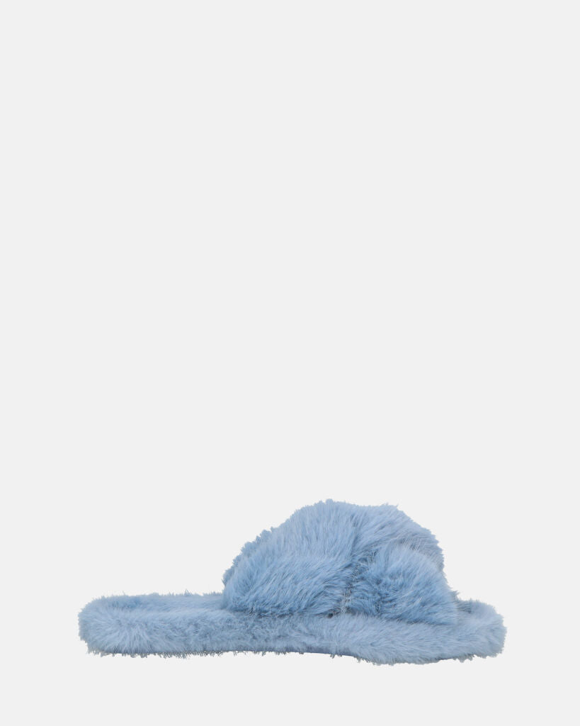 SUZUE - blue fur open toe slippers