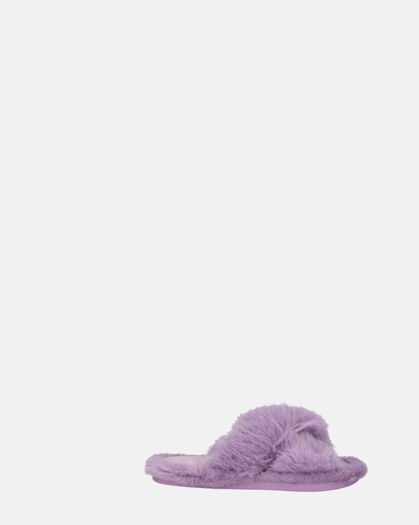 SUZUE - violet fur open toe slippers