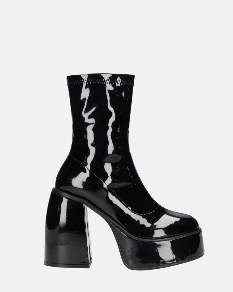 MYA - platform ankle boots with high heels in black glassy