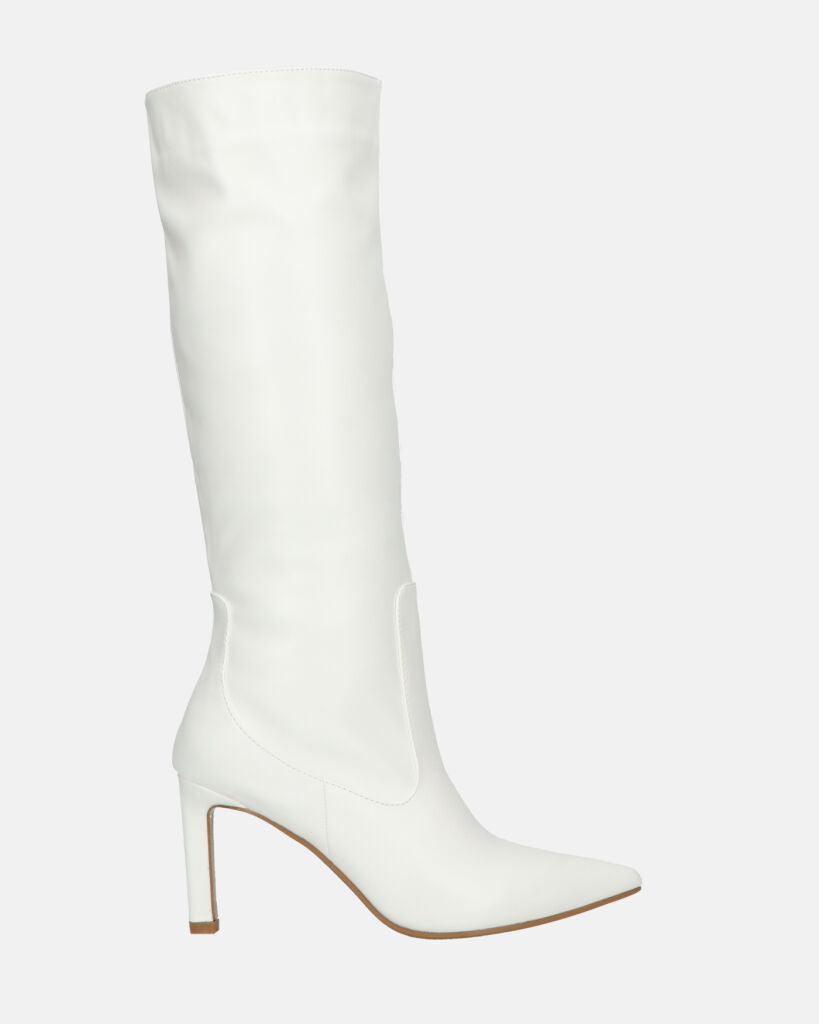 CAROLINE - long heeled boots in white pu