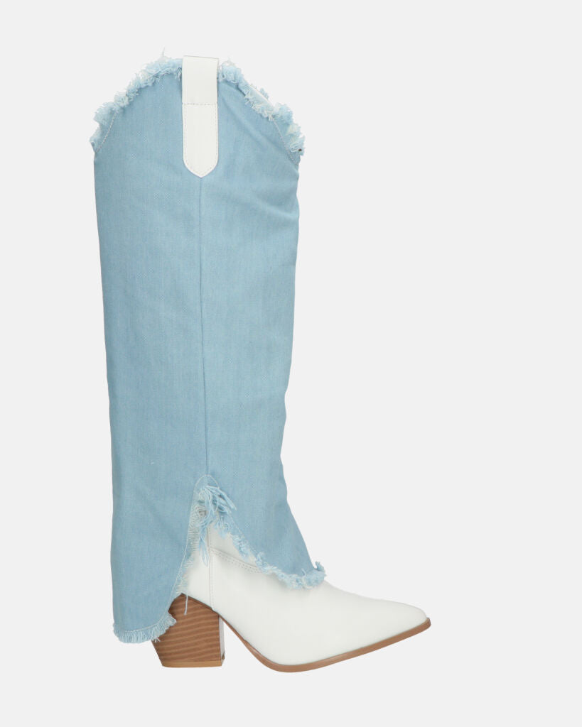 LEYRE - white PU boot with long denim cuff