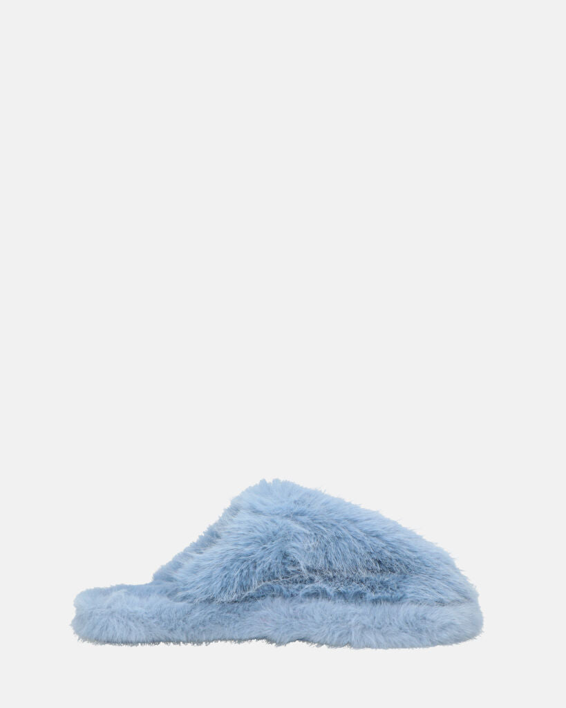 NOARA - blue fur slippers with closed toes
