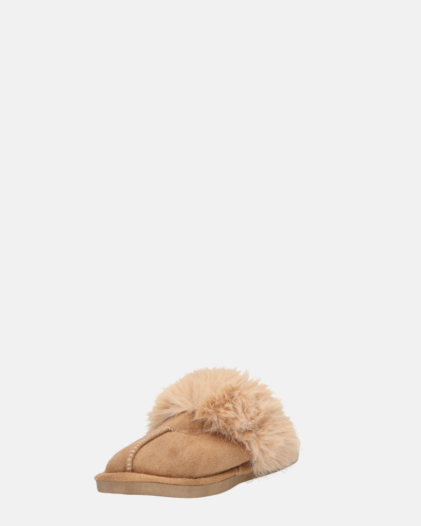MIDORI - brown slippers with fur and suede