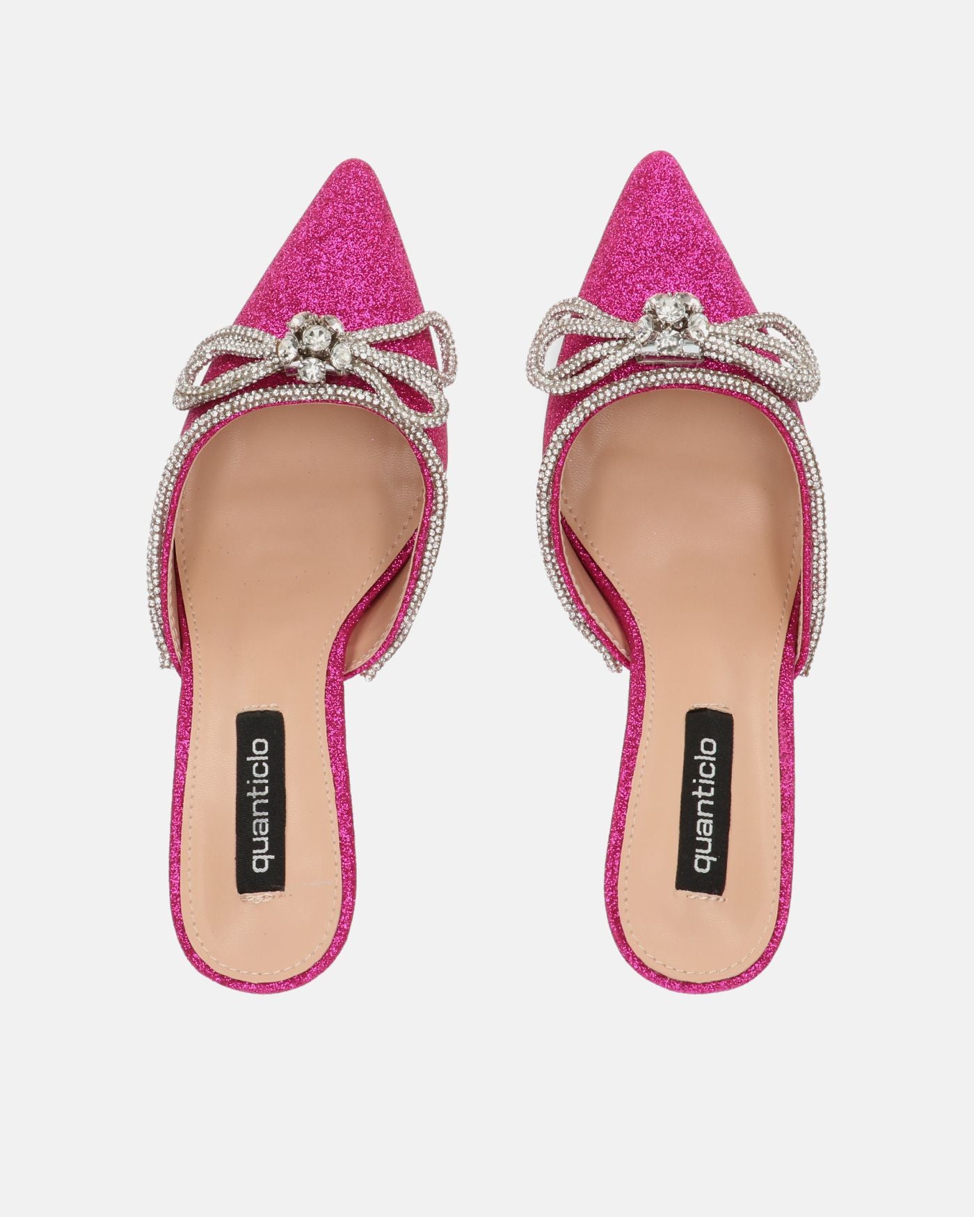 TABBY - fuchsia glitter shoes with gemstones bow