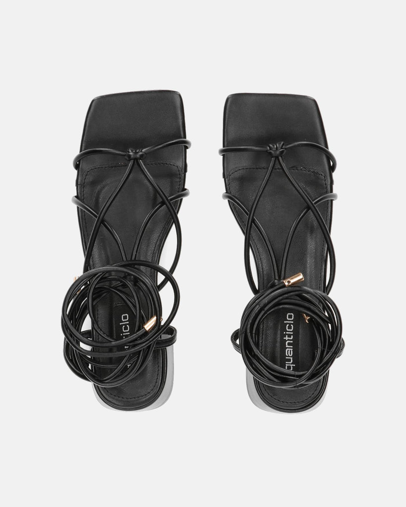 MARYNA - black sandals in PU with laces