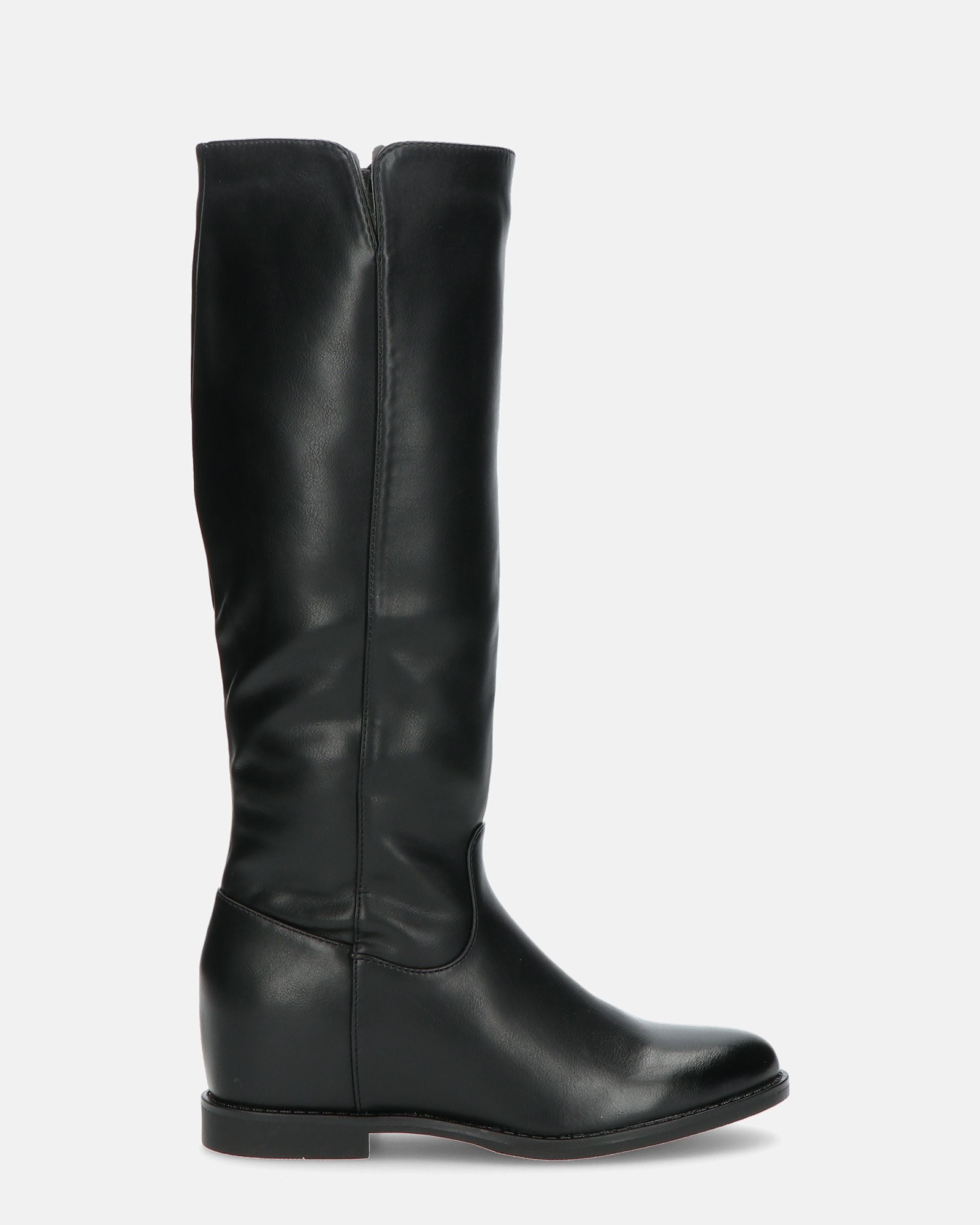KAMI - high boots in black eco-leather with internal wedge