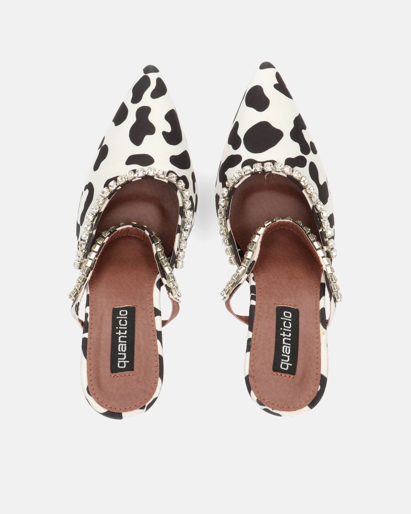 PERAL - heeled shoe in black and white leopard print with gems