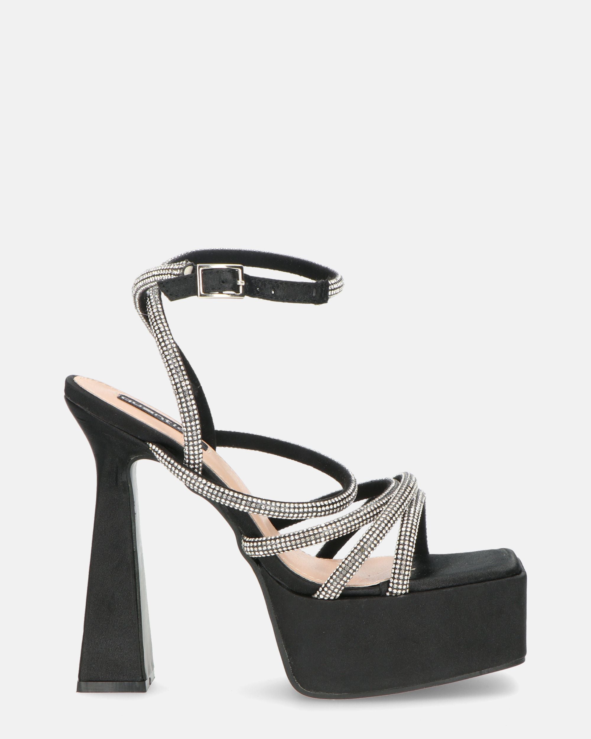 MADELYN - black lycra sandals with gems
