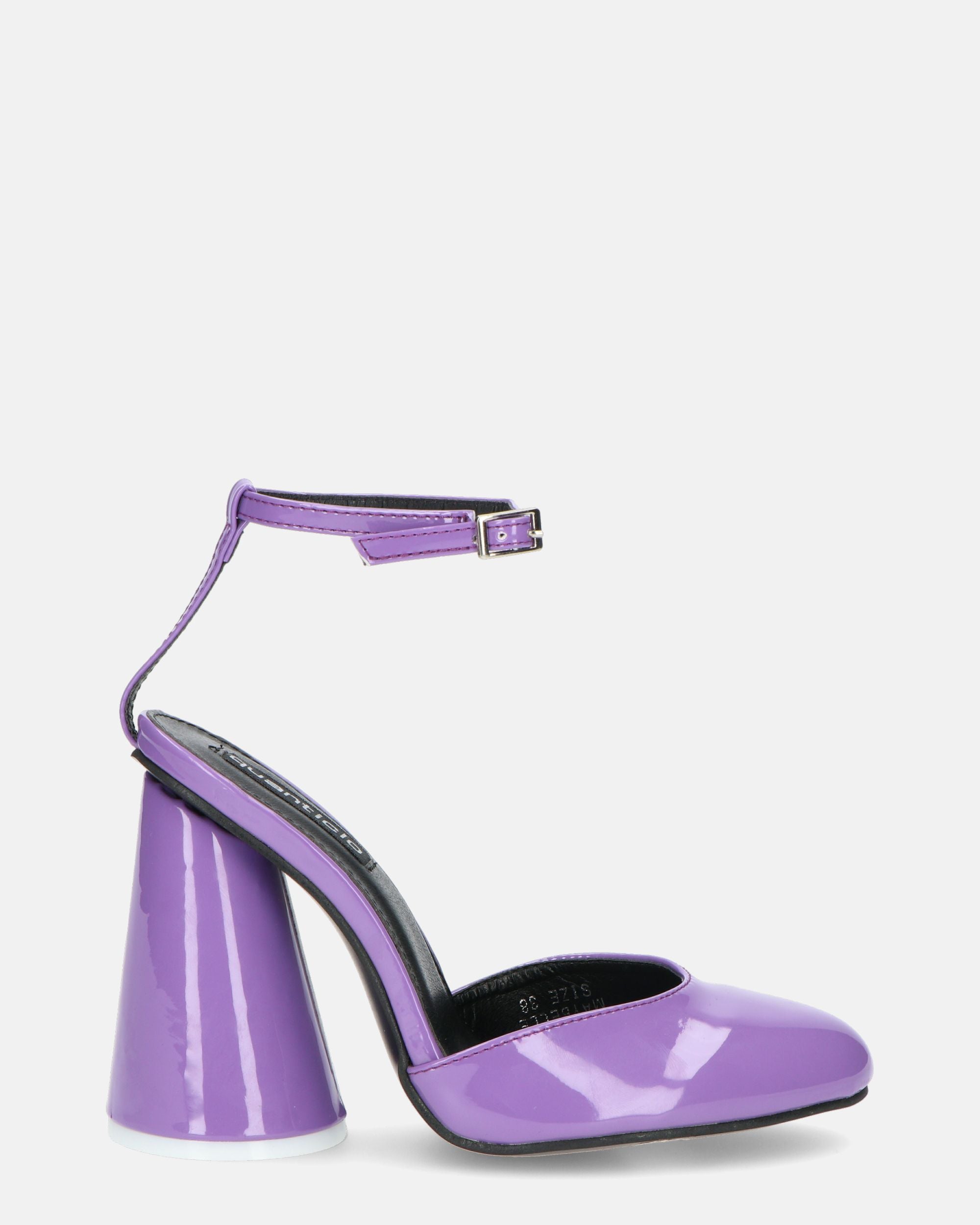 MAYBELLE - purple glassy sandals with cylindrical heel