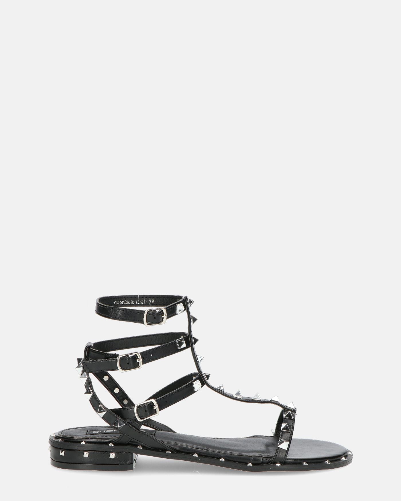 KENZA - black sandals with straps and studs