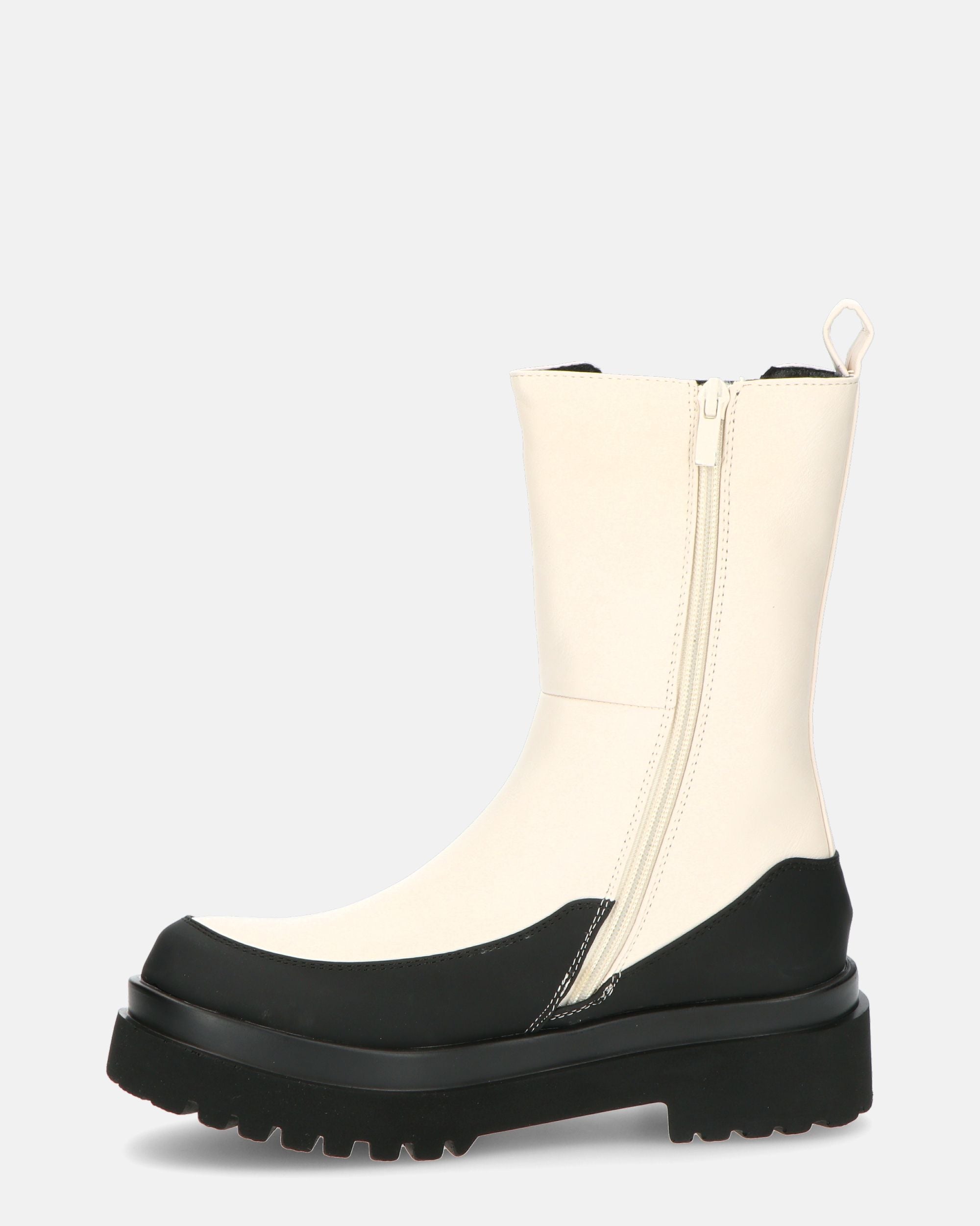 AGATA - white eco-leather ankle boot with elastic fabric and side zip