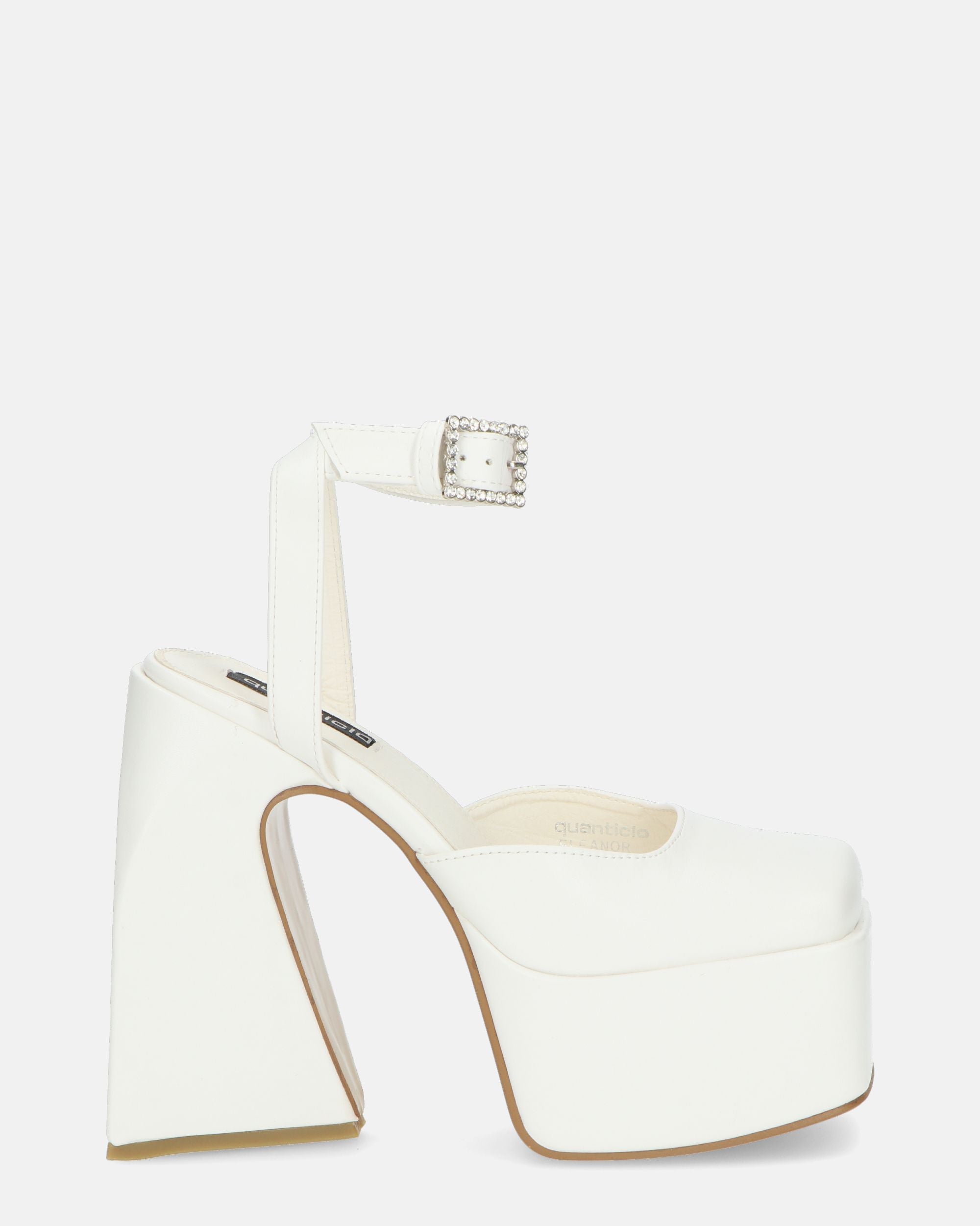 ELEANOR - white closed toe shoes with heel and strap