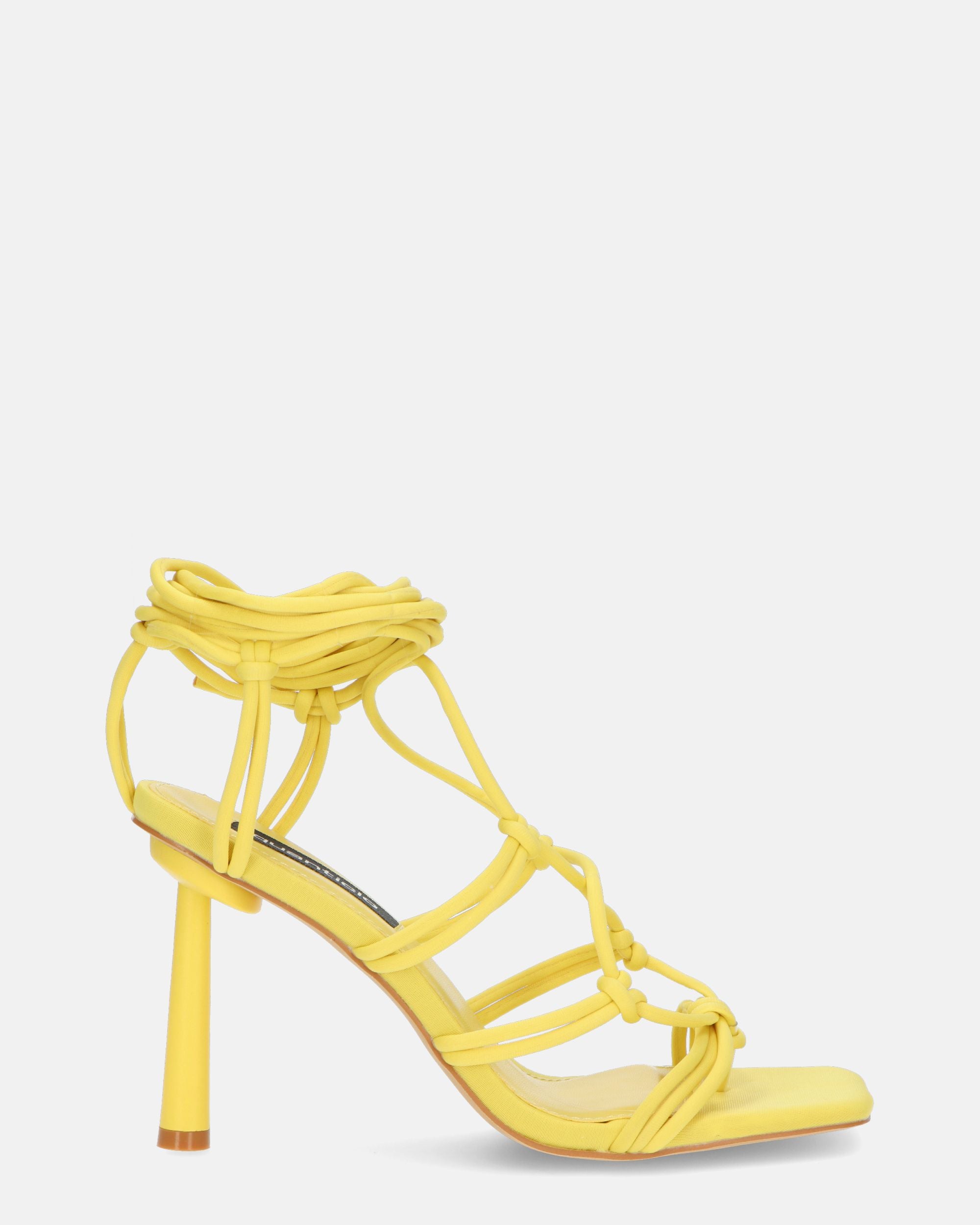 SAMOA - yellow lycra sandals with high heel and laces