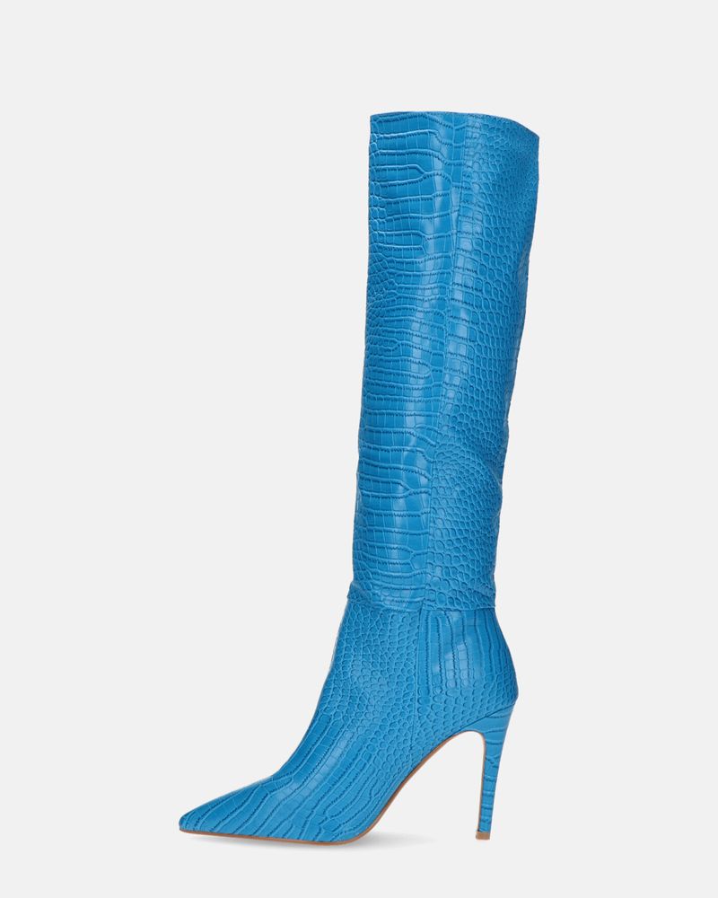 LOLY - blue crocodile print heel boot