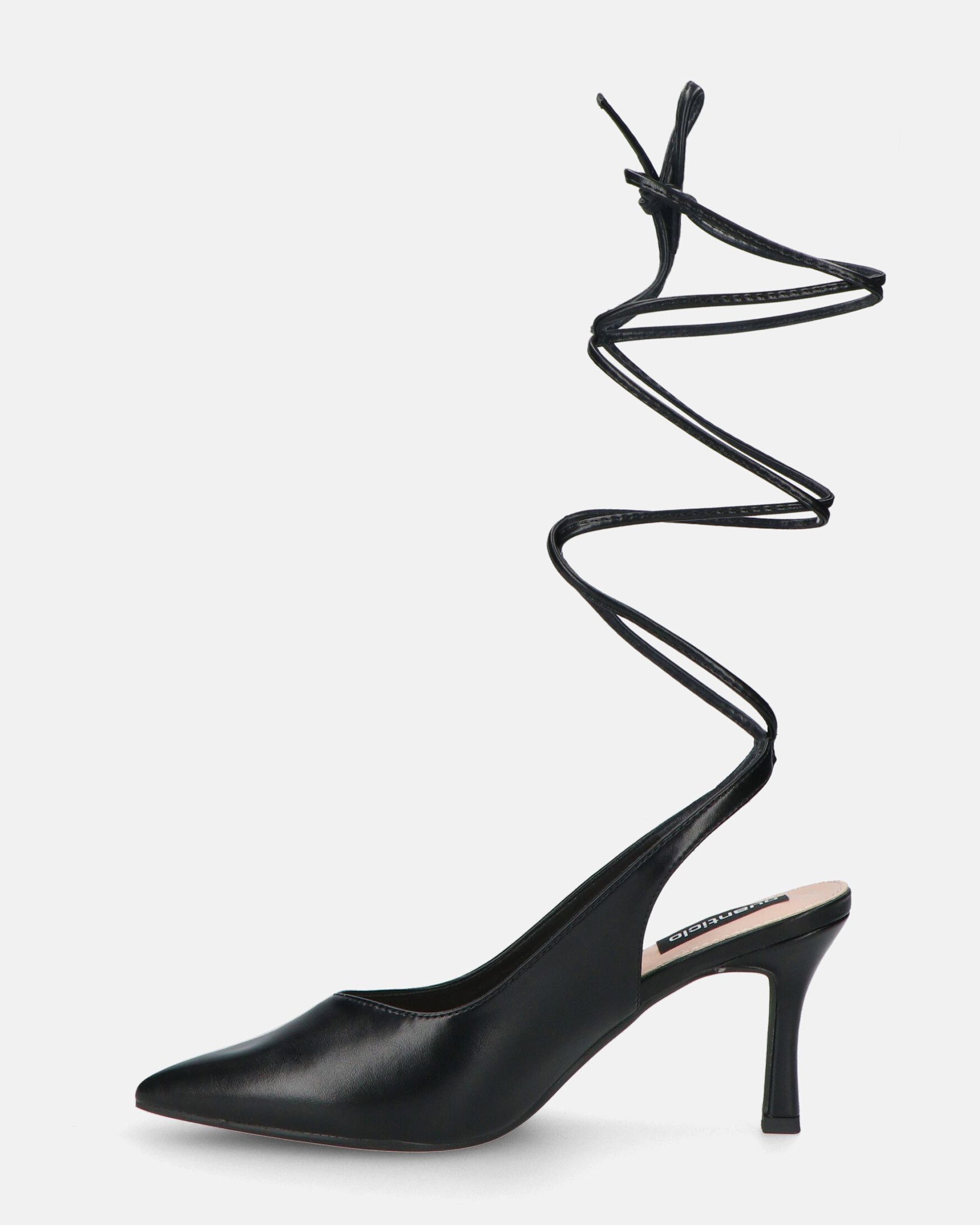 DOROTY - stiletto heels in black PU with laces