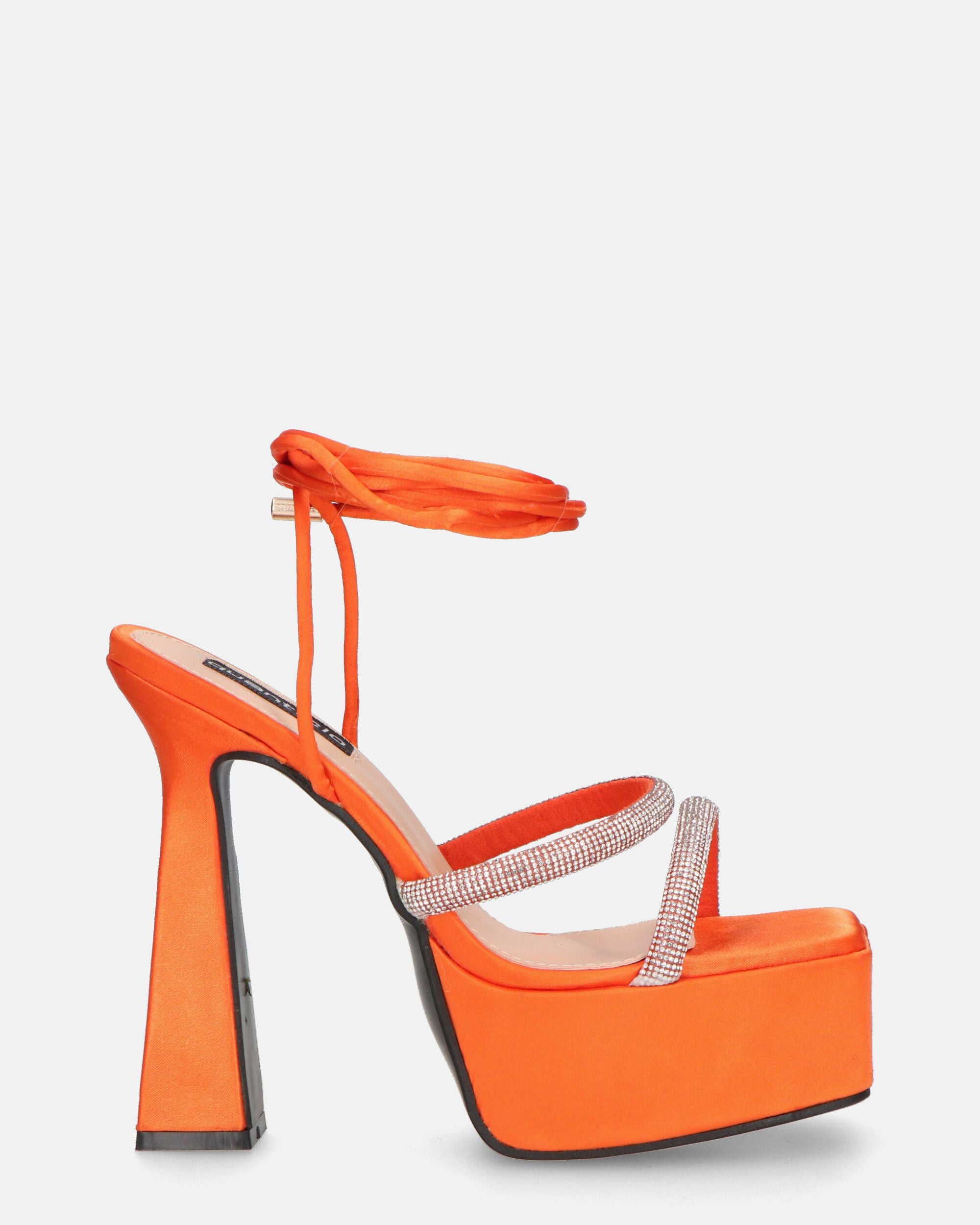 BIRGIT - orange satin sandals with gems