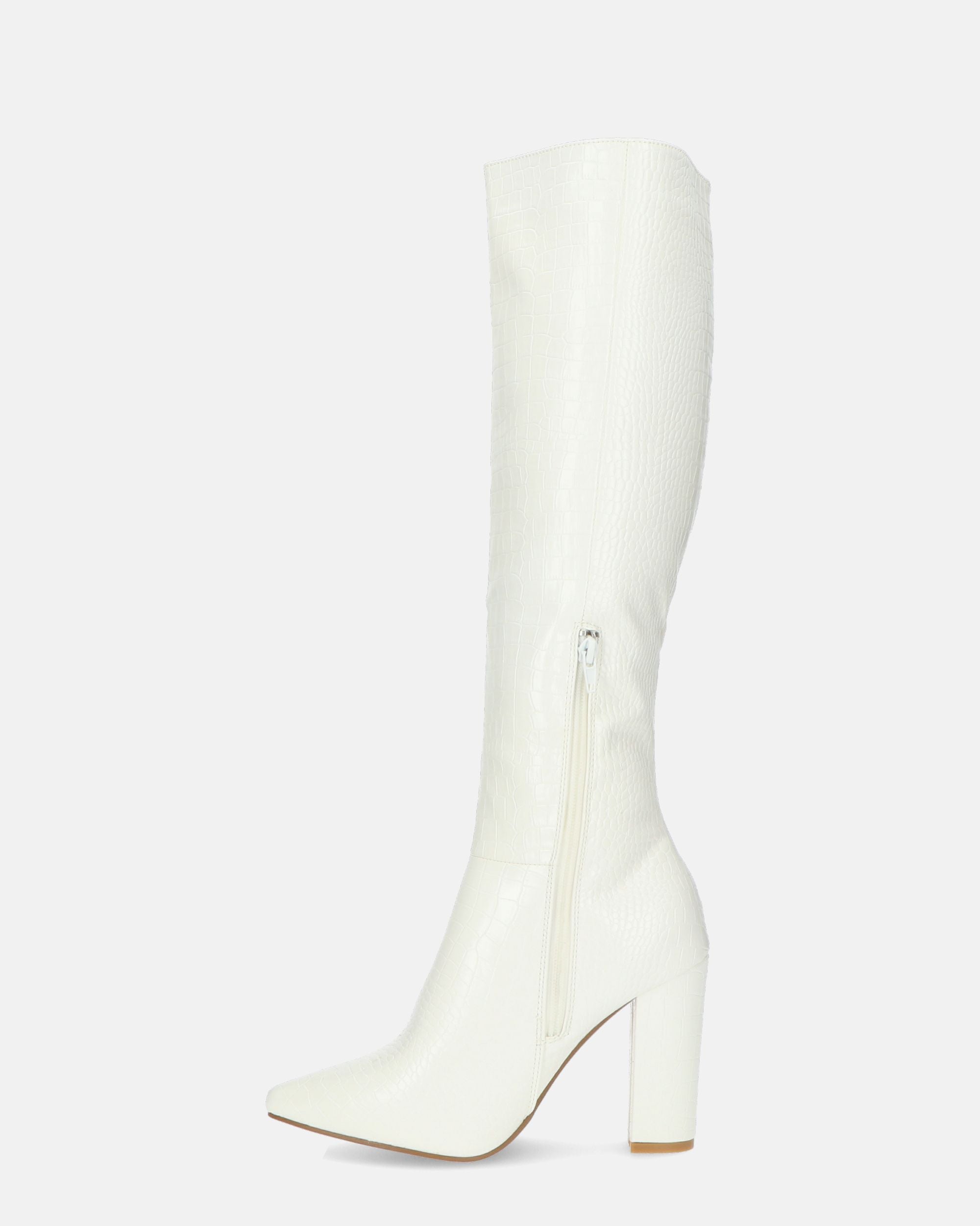 KSENIA - white crocodile high boots