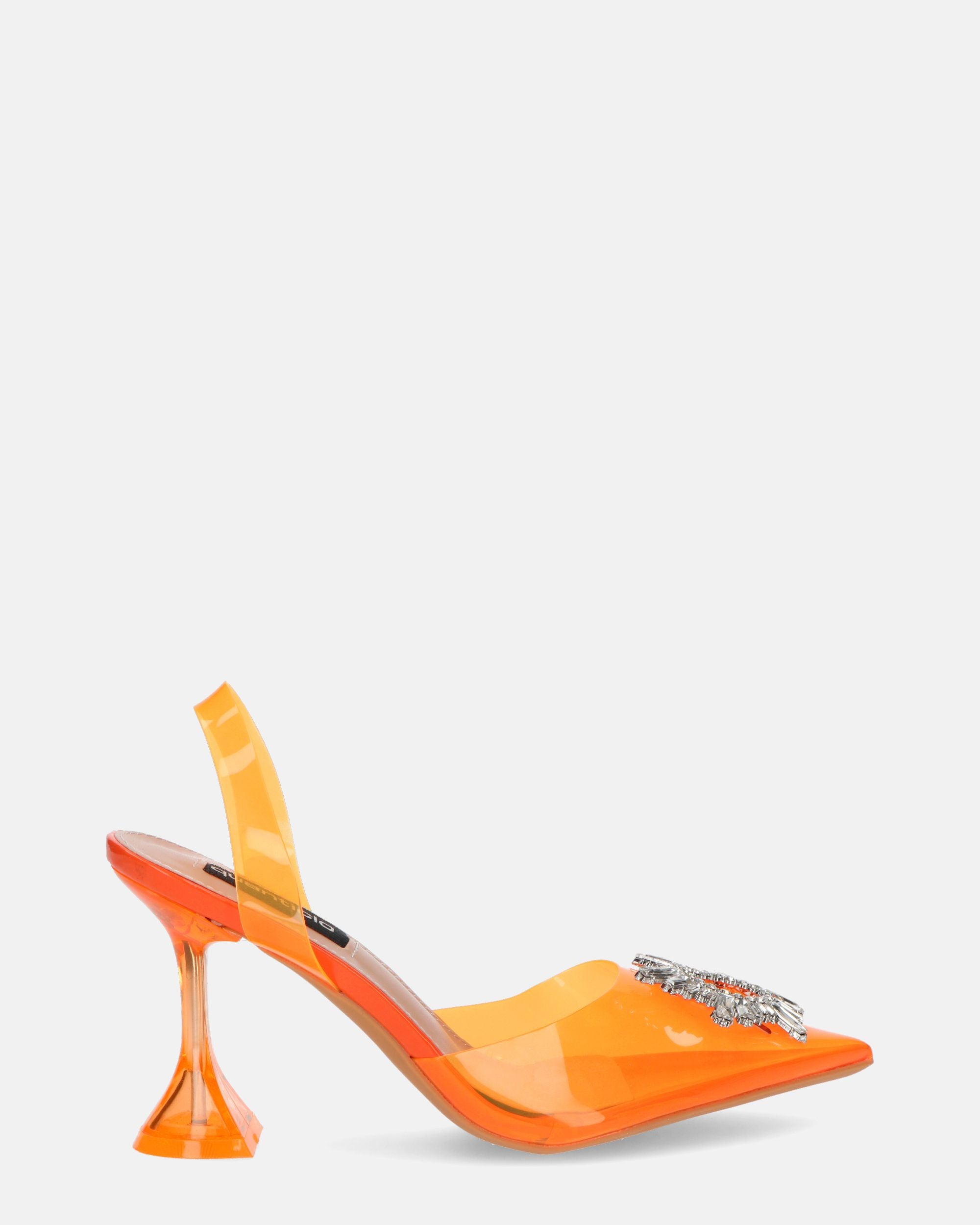 KENAN - orange perspex shoes with gemstone decoration on the toe