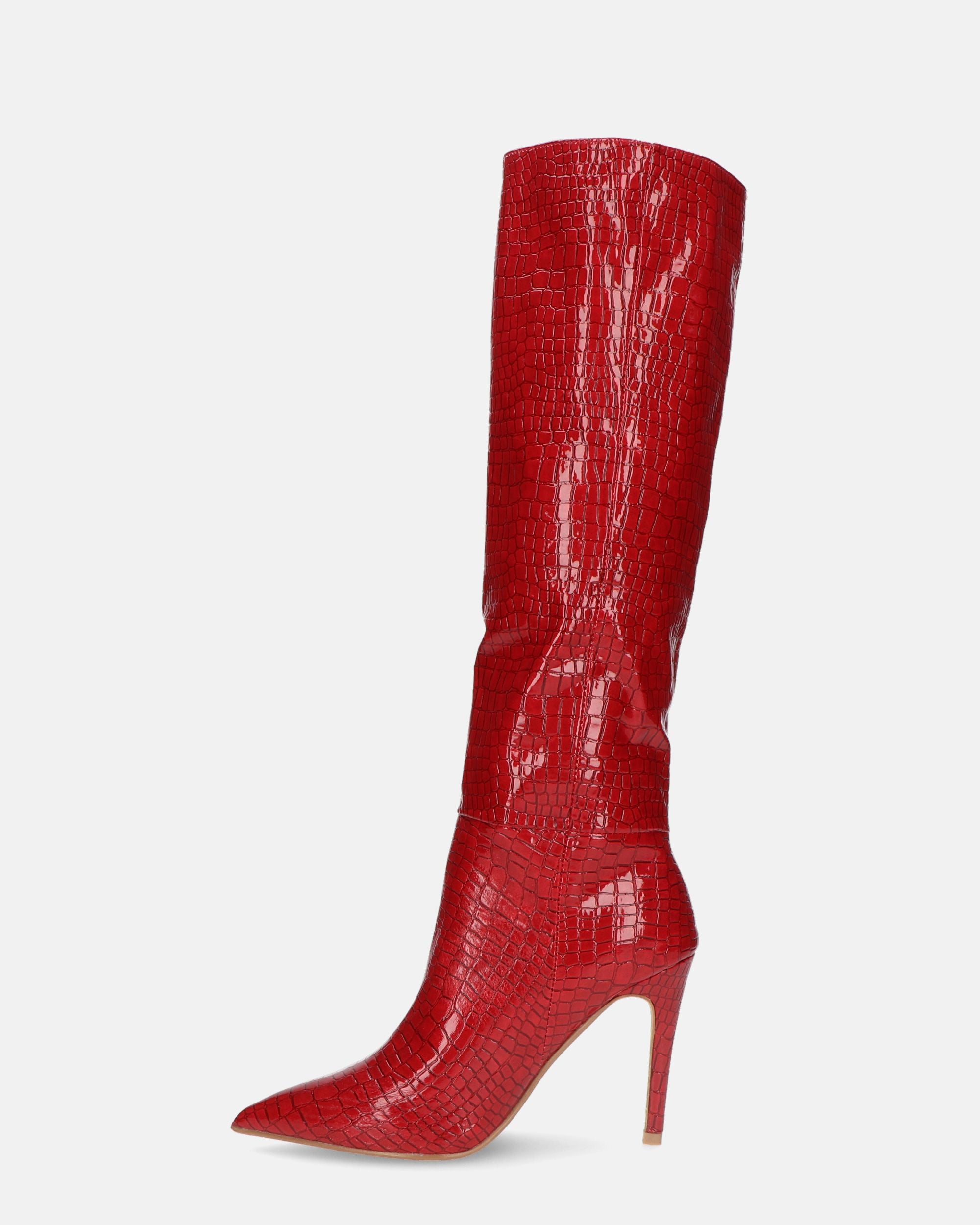 LOLY - red crocodile print heel boot