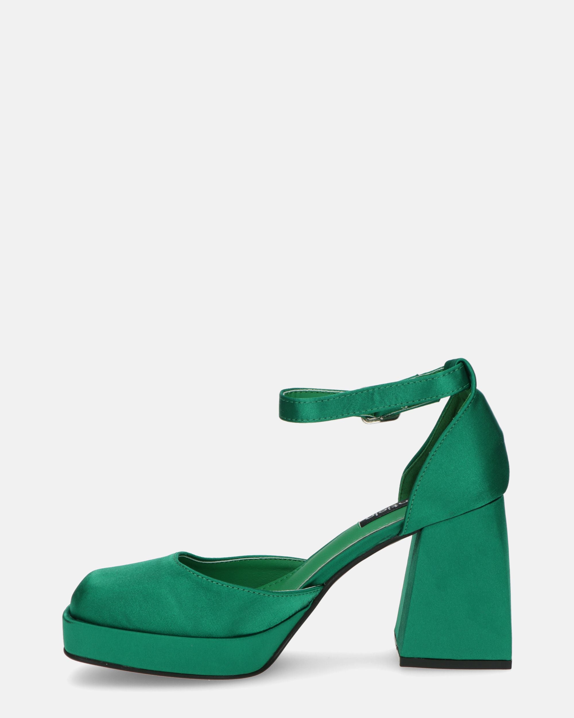 VIDA - square heel shoes in green satin