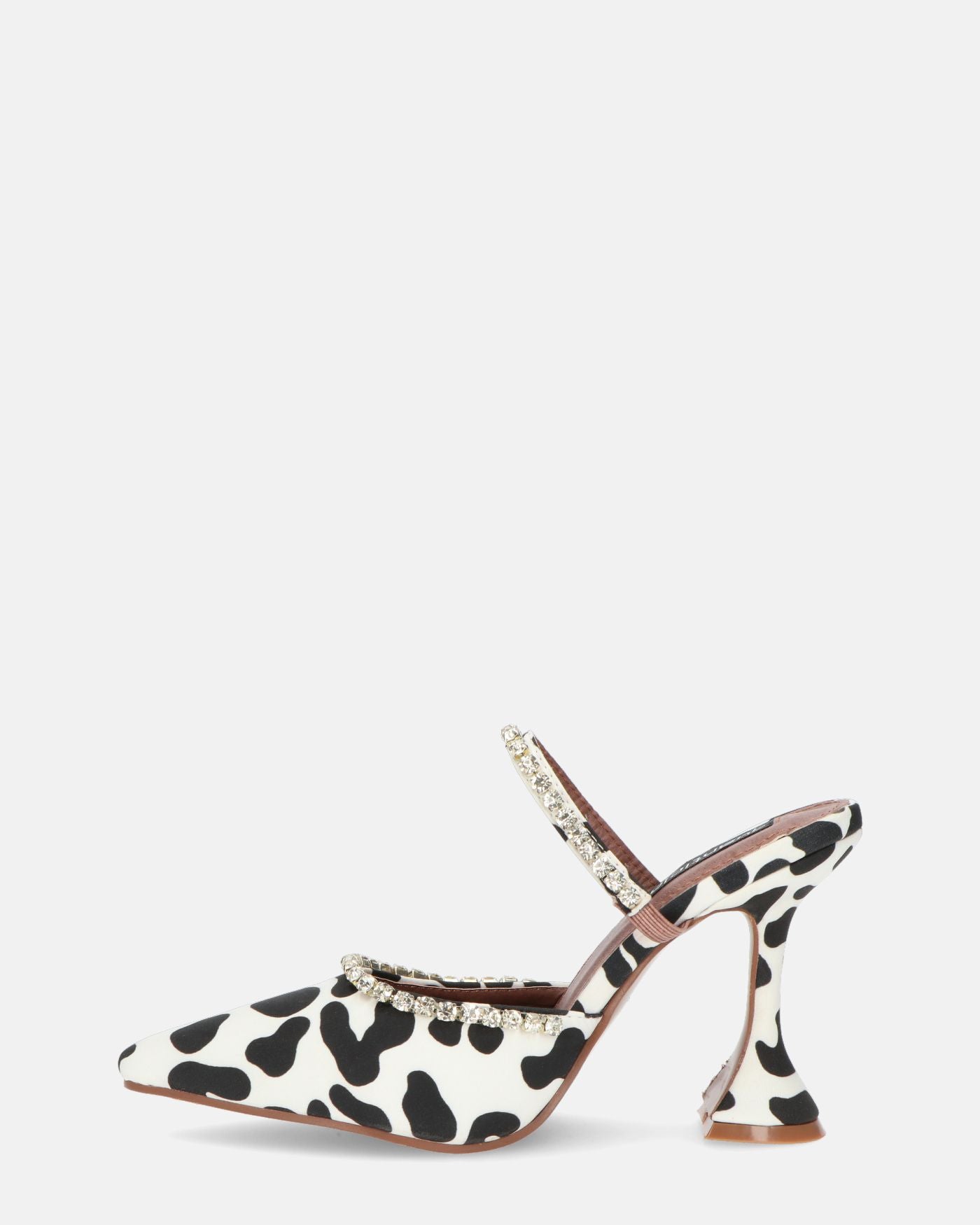 PERAL - heeled shoe in black and white leopard print with gems