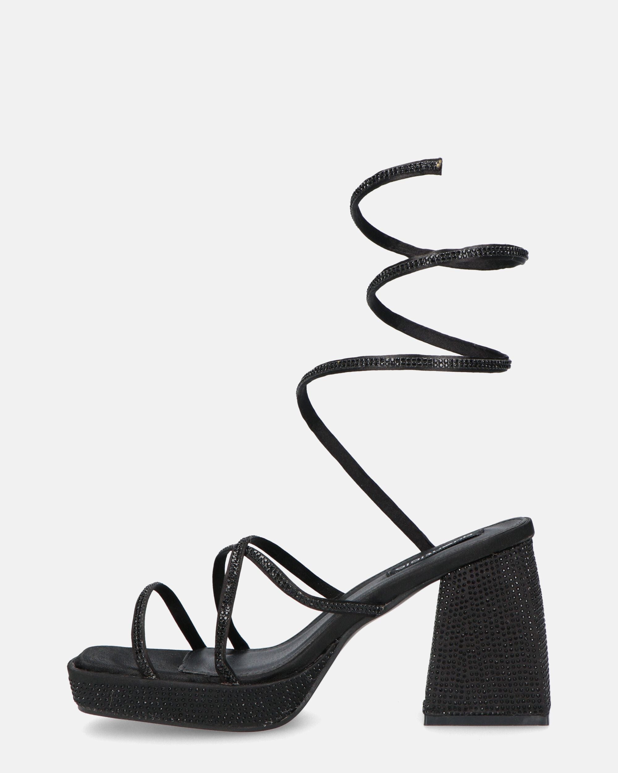 AZUKA - black sandals with heel and spiral