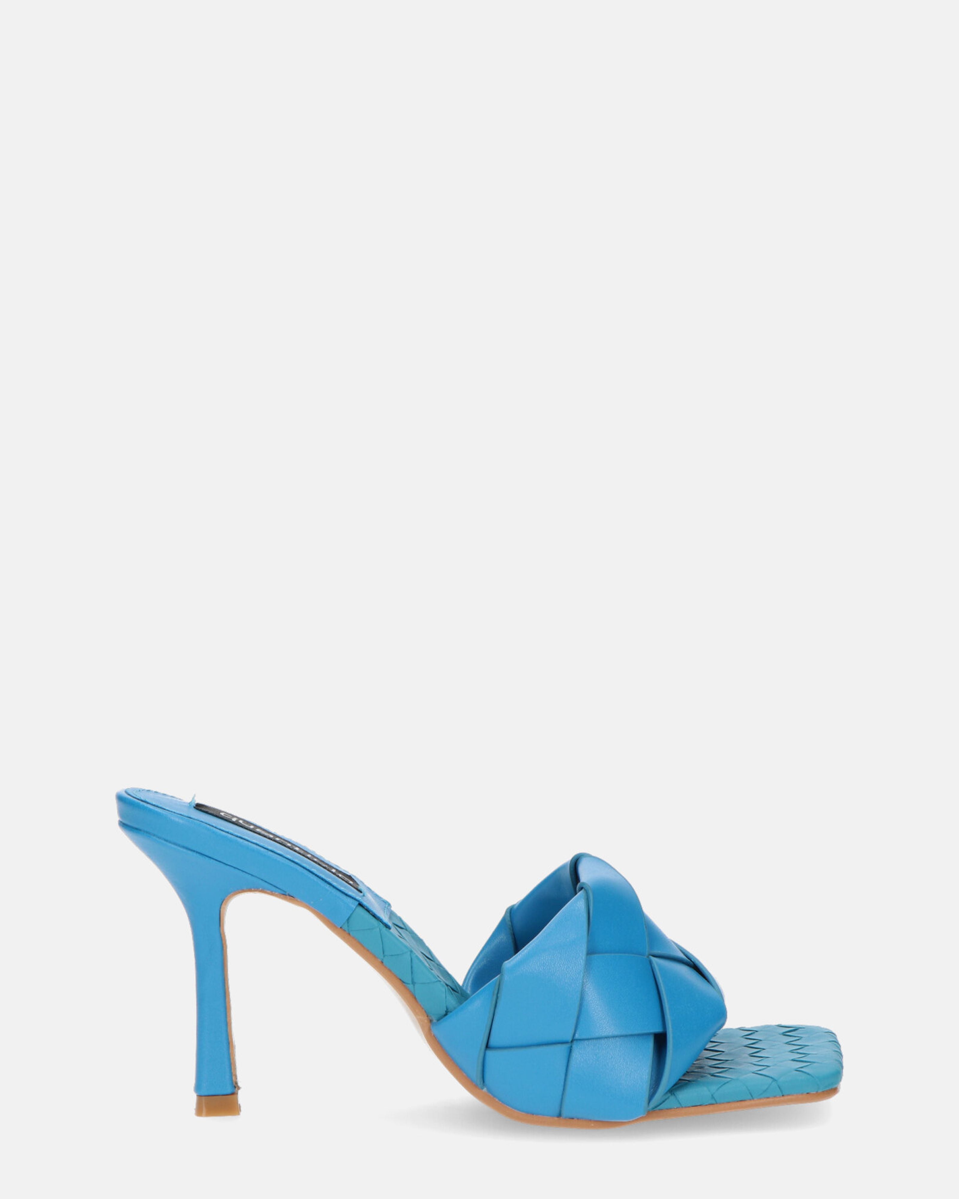 ENRICA - sandal in blue woven leather with heel