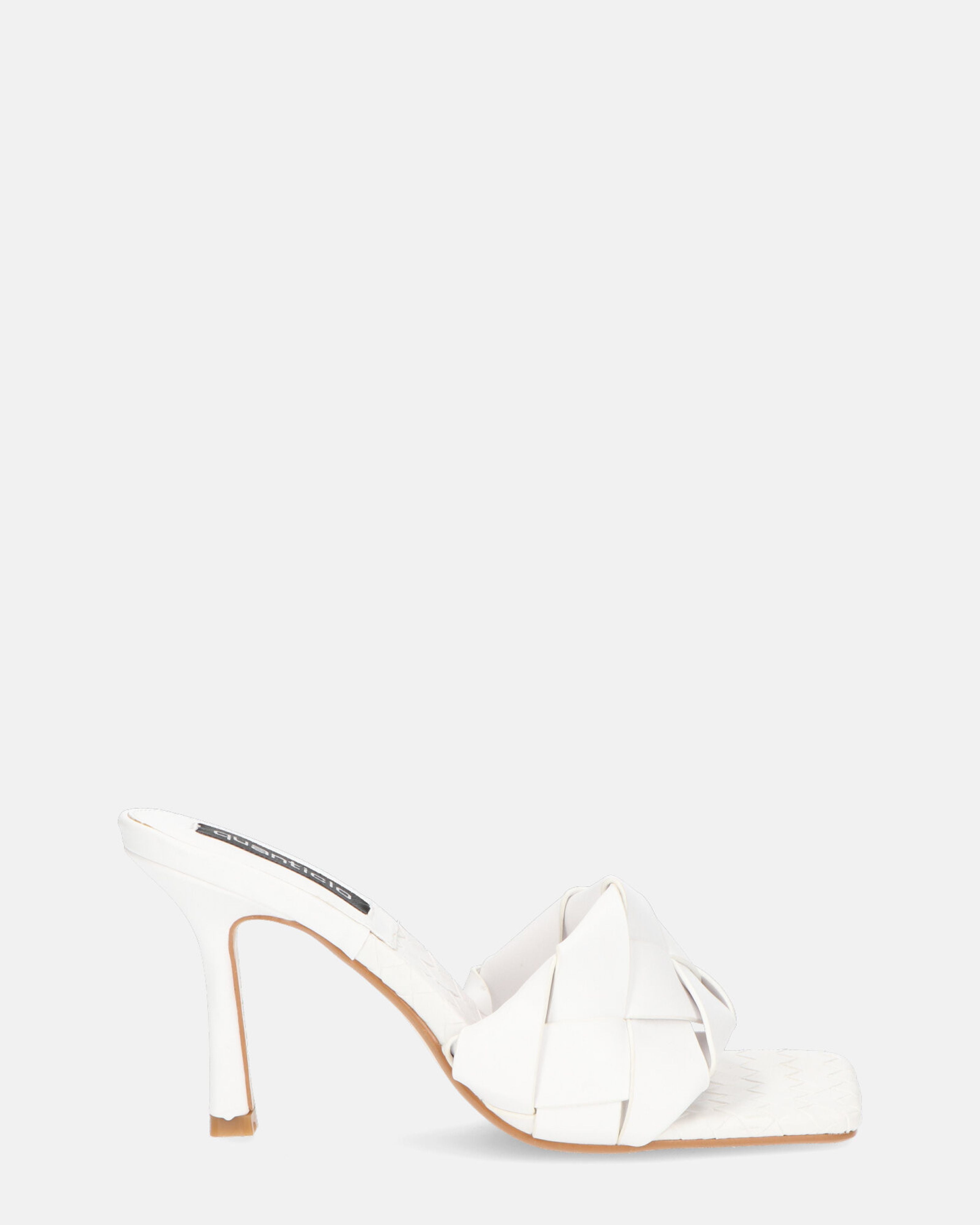 ENRICA - sandal in white woven leather with heel